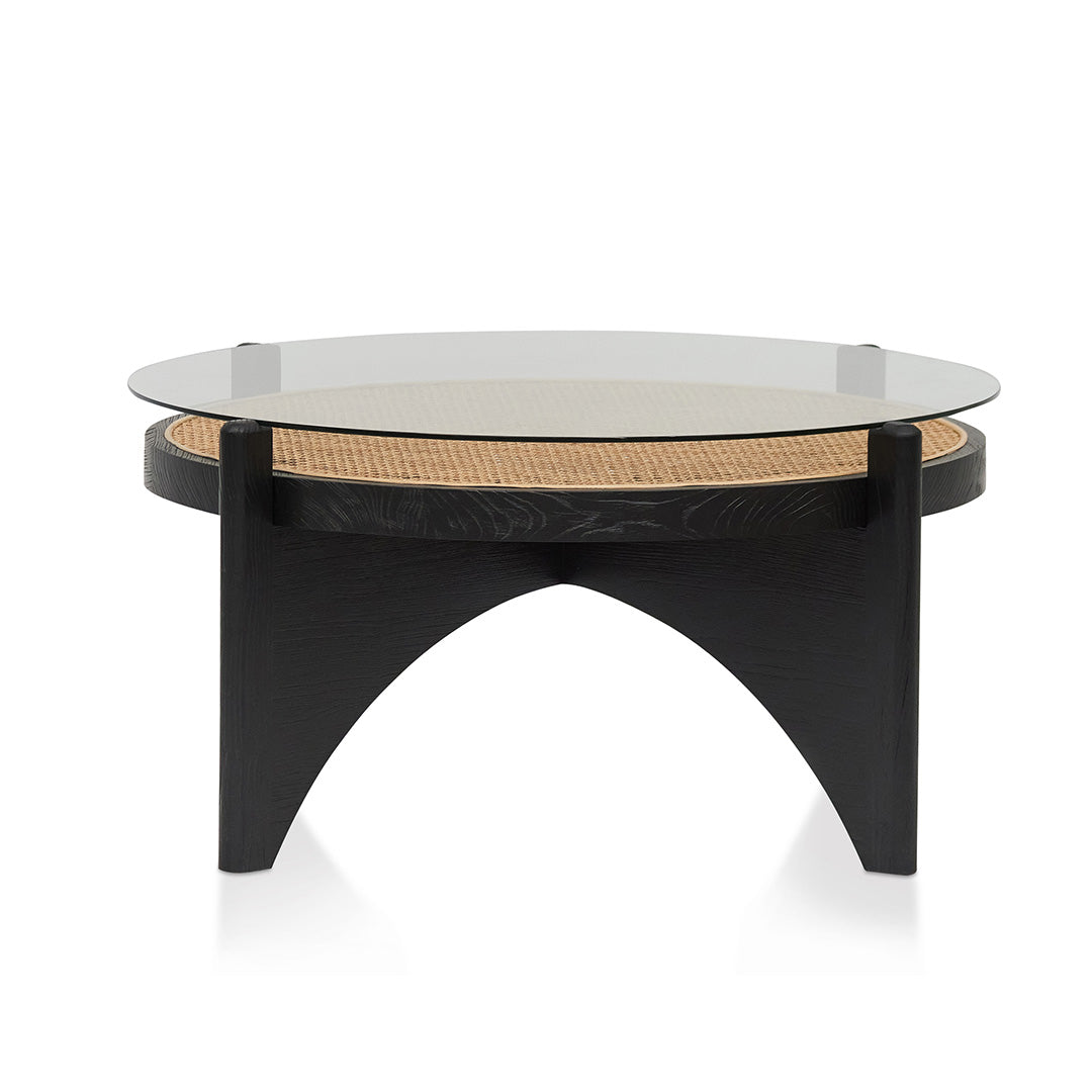96cm Round Glass Venezia Coffee Table - Black