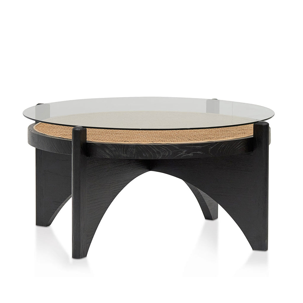 96cm Round Glass Venezia Coffee Table - Black