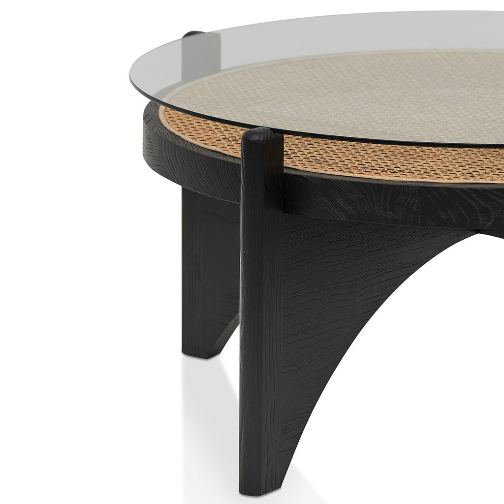 96cm Round Glass Venezia Coffee Table - Black