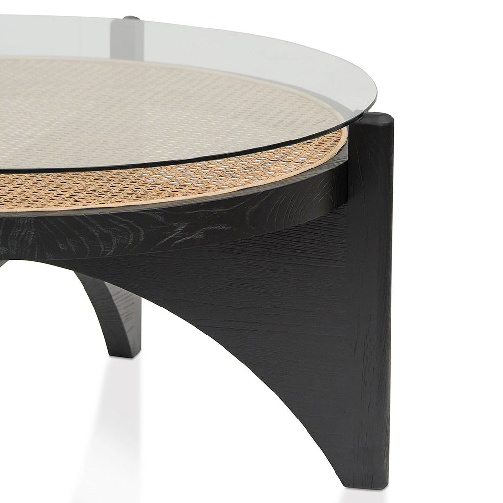 96cm Round Glass Venezia Coffee Table - Black