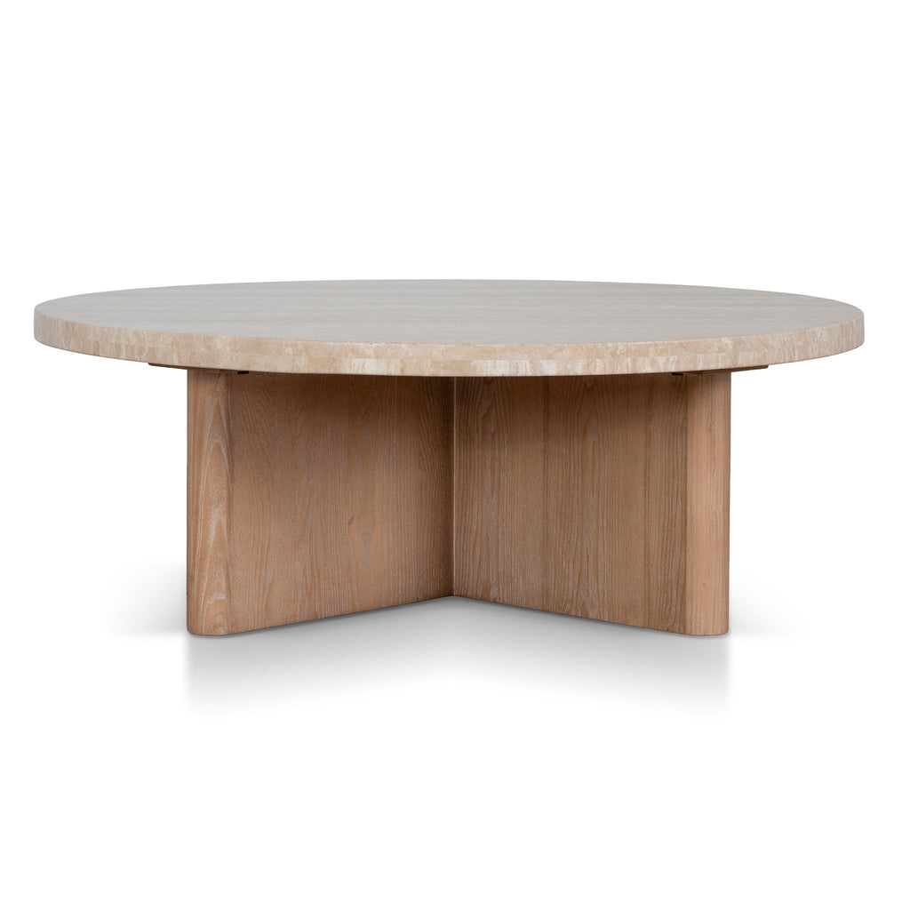 Travertine Marble 100cm Round Venezia Coffee Table - Light Natural Elm