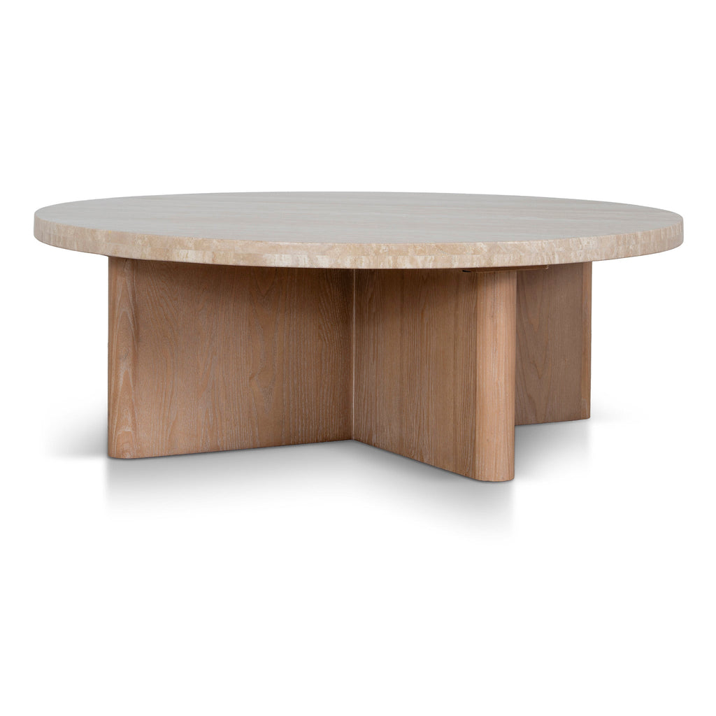 Travertine Marble 100cm Round Venezia Coffee Table - Light Natural Elm