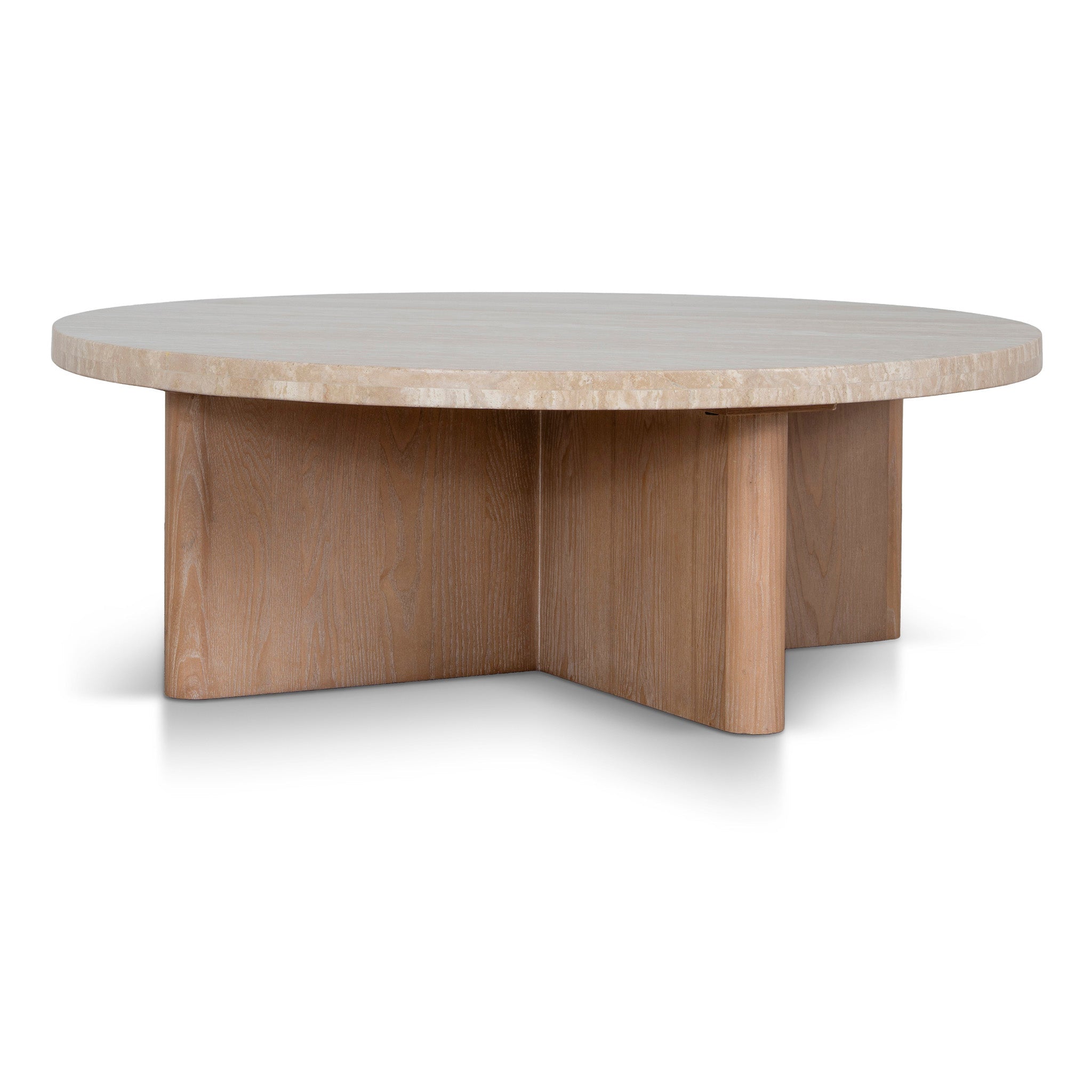 Travertine Marble 100cm Round Venezia Coffee Table - Light Natural Elm