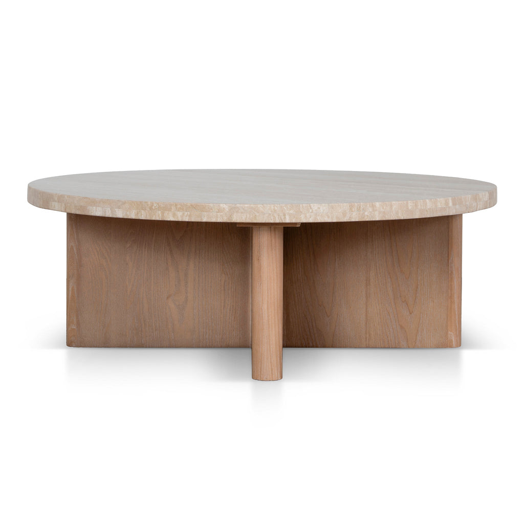 Travertine Marble 100cm Round Venezia Coffee Table - Light Natural Elm