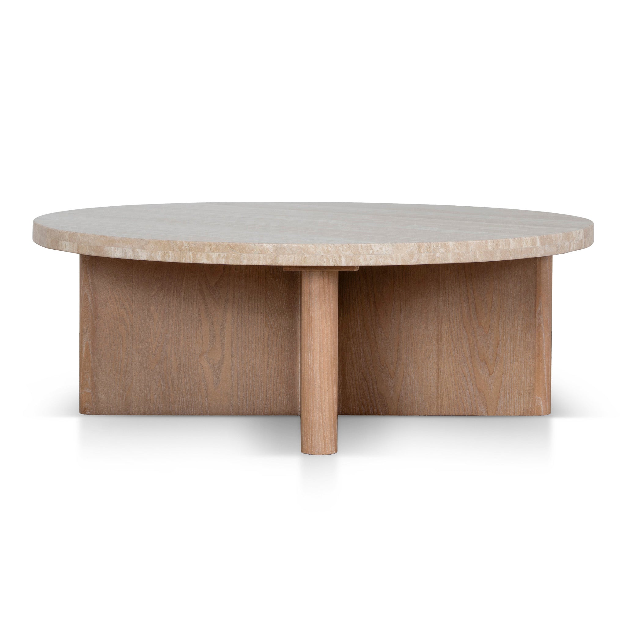 Travertine Marble 100cm Round Venezia Coffee Table - Light Natural Elm