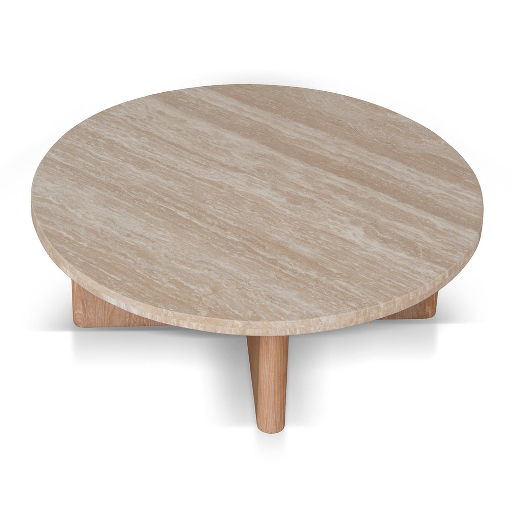 Travertine Marble 100cm Round Venezia Coffee Table - Light Natural Elm