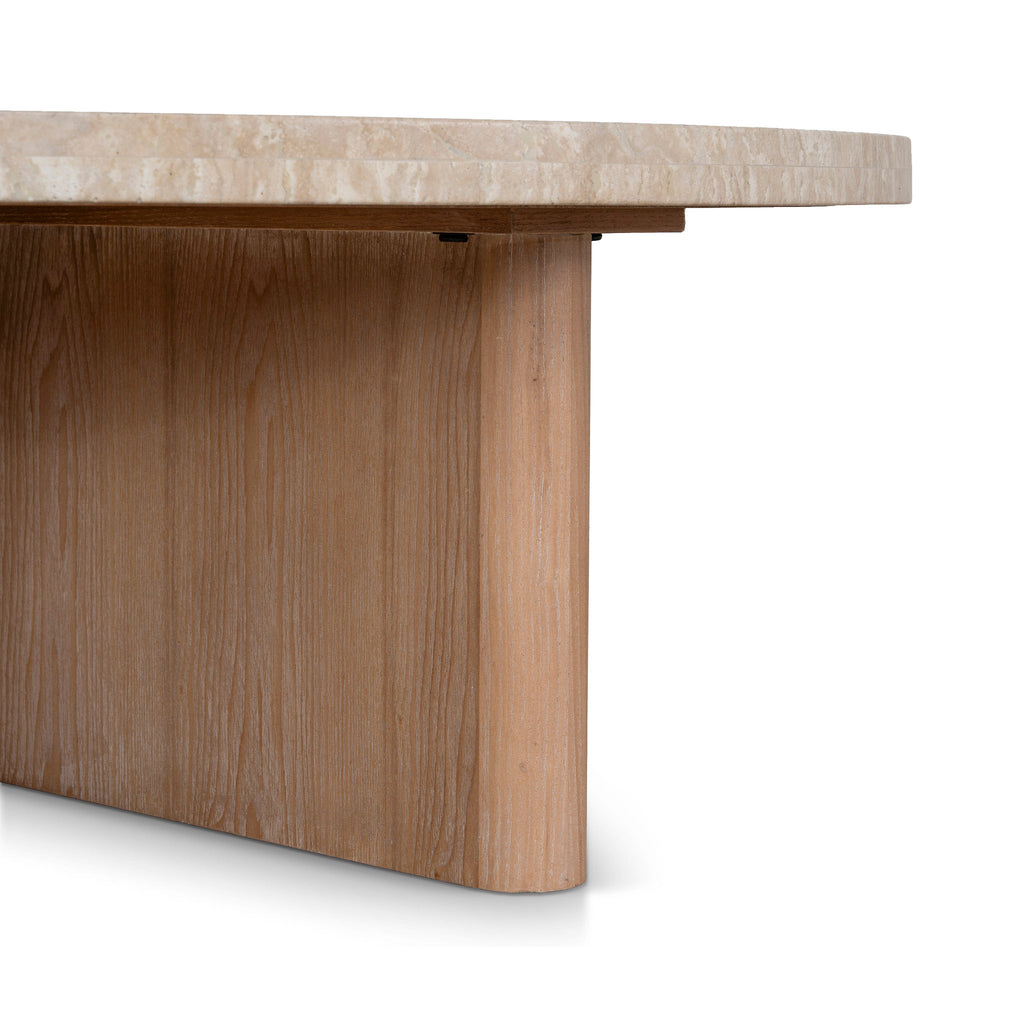 Travertine Marble 100cm Round Venezia Coffee Table - Light Natural Elm