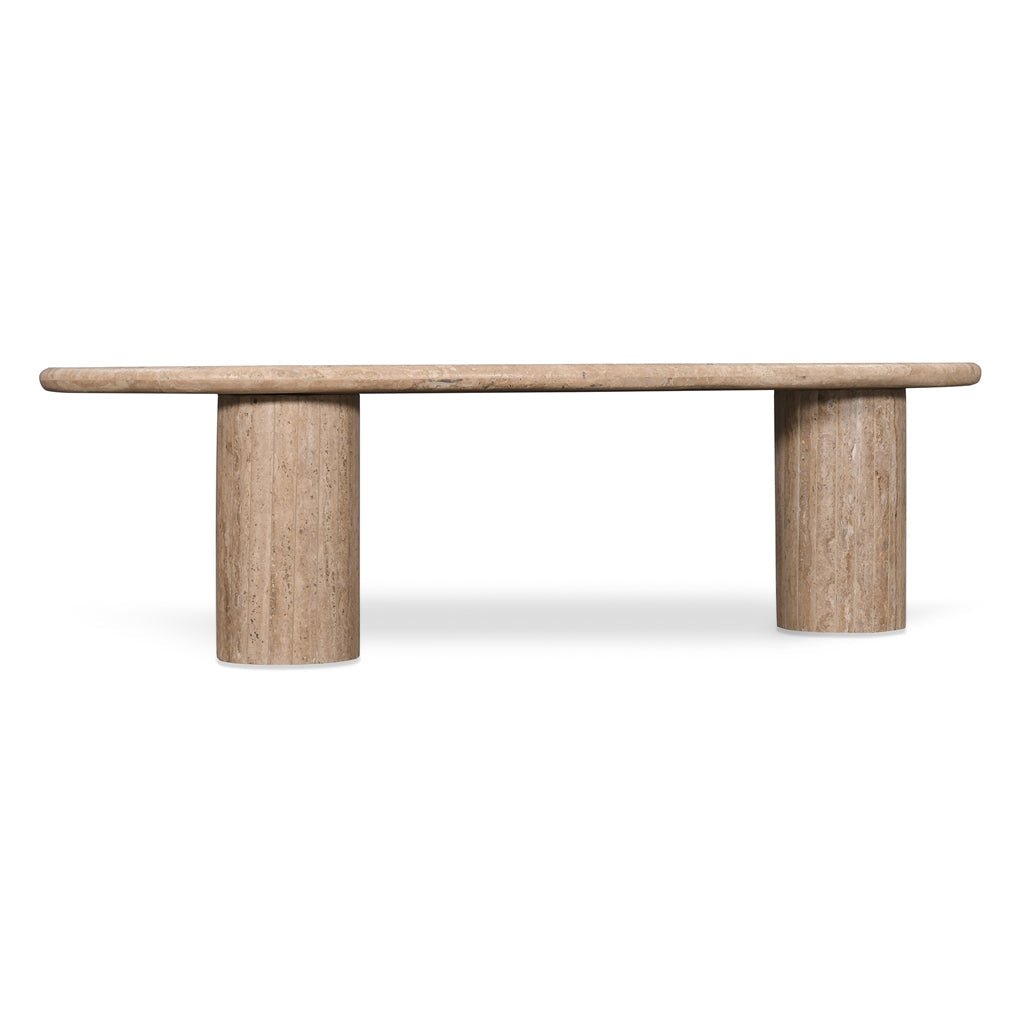 1.2m Travertine Top Oval Venezia Coffee Table - Walnut