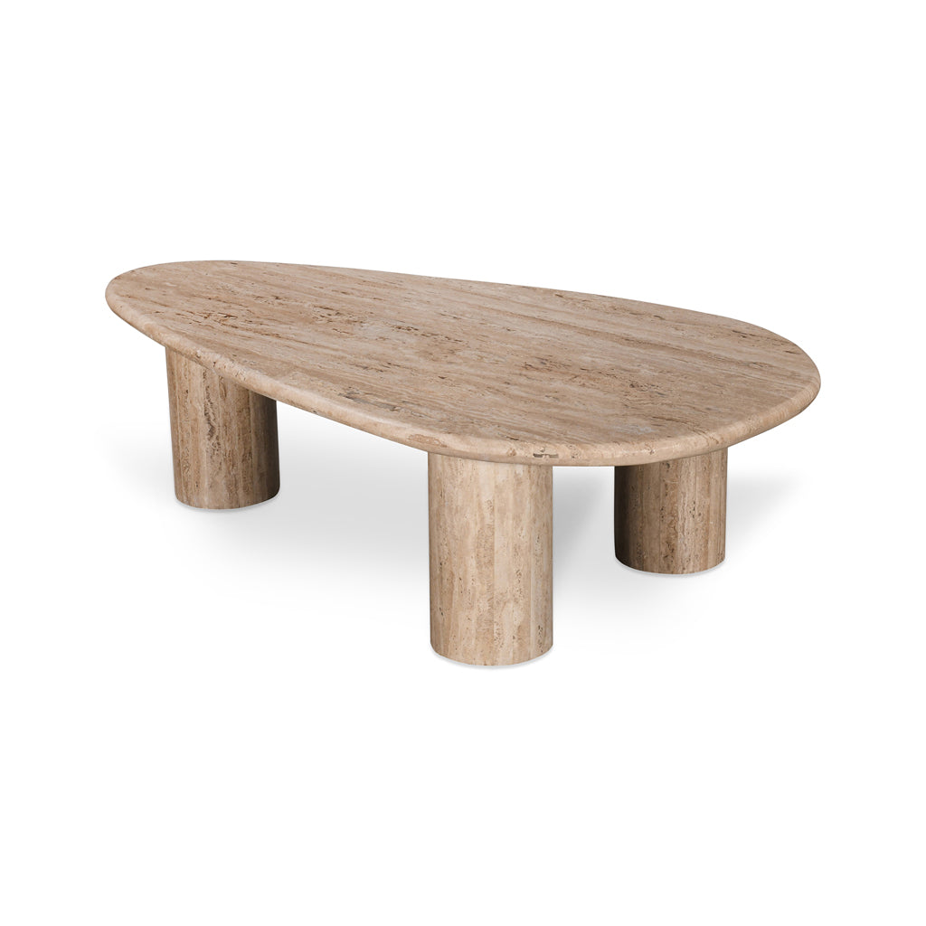 1.2m Travertine Top Oval Venezia Coffee Table - Walnut