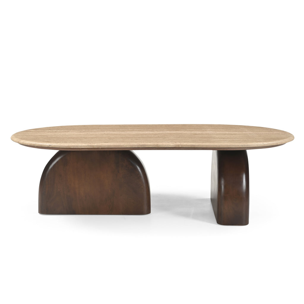 1.2m Travertine Top Oval Venezia Coffee Table - Walnut
