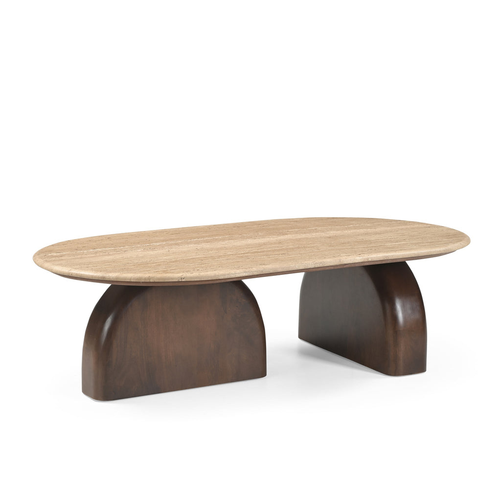 1.2m Travertine Top Oval Venezia Coffee Table - Walnut