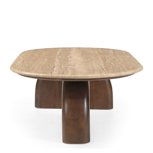1.2m Travertine Top Oval Venezia Coffee Table - Walnut