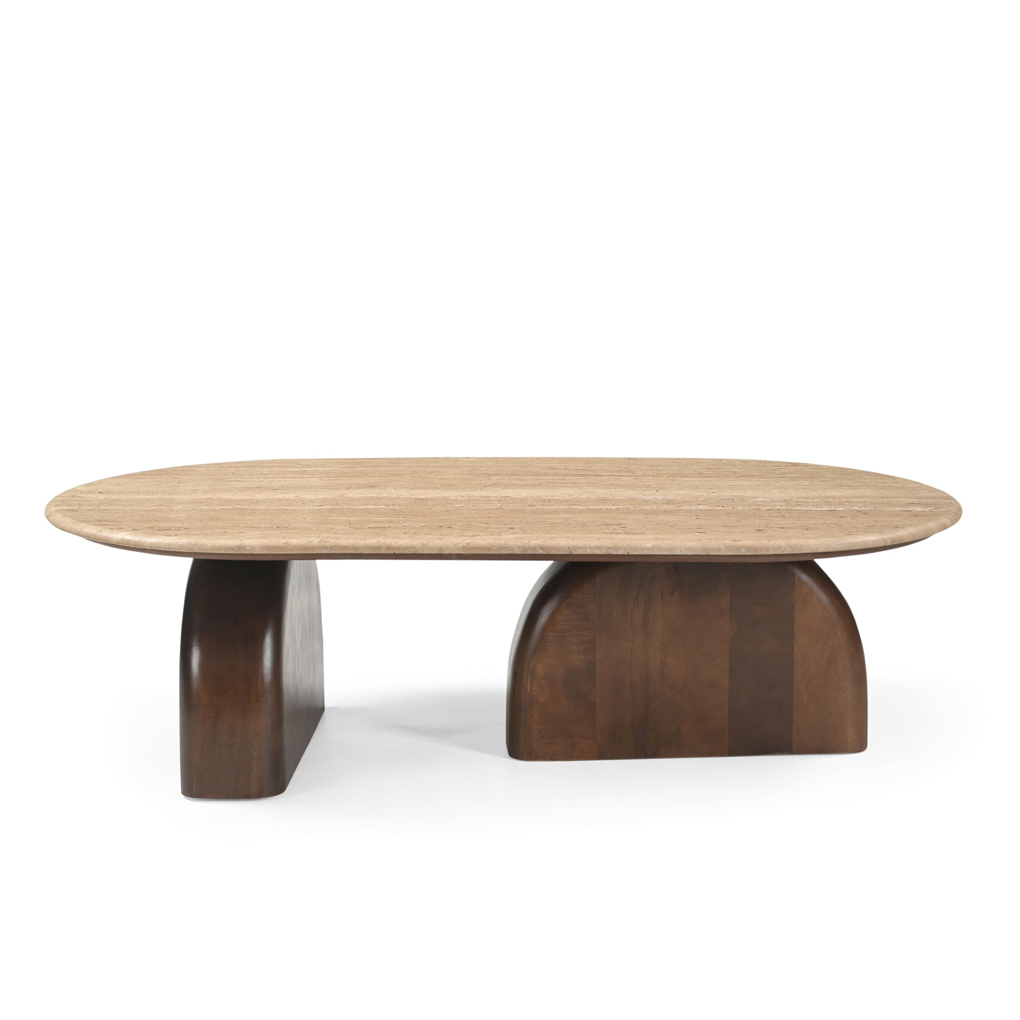 1.2m Travertine Top Oval Venezia Coffee Table - Walnut