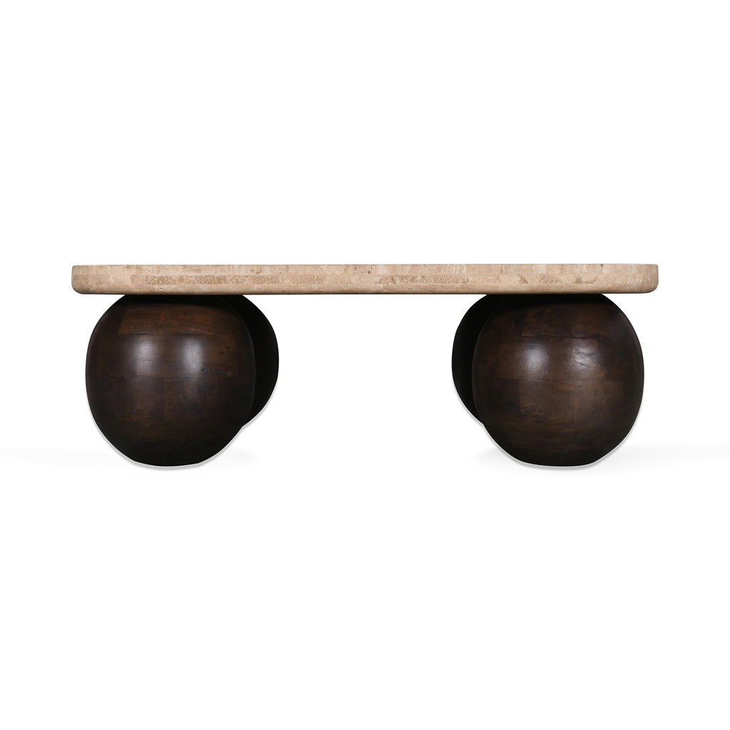 90cm Travertine Top Venezia Coffee Table - Walnut