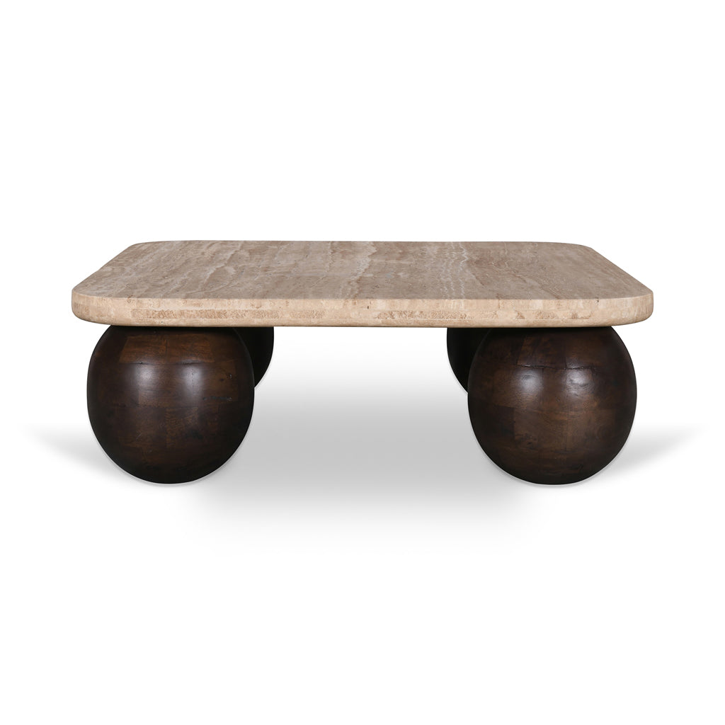 90cm Travertine Top Venezia Coffee Table - Walnut