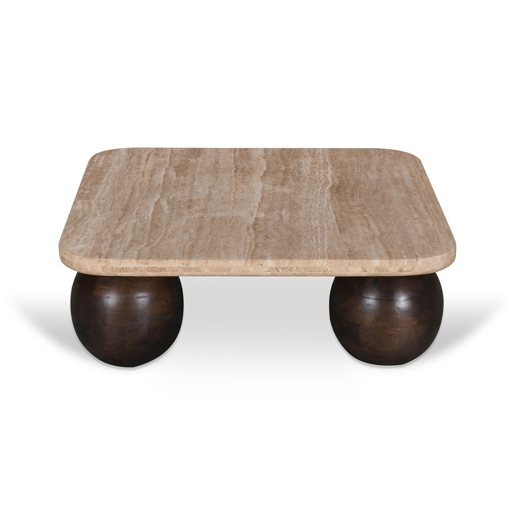 90cm Travertine Top Venezia Coffee Table - Walnut