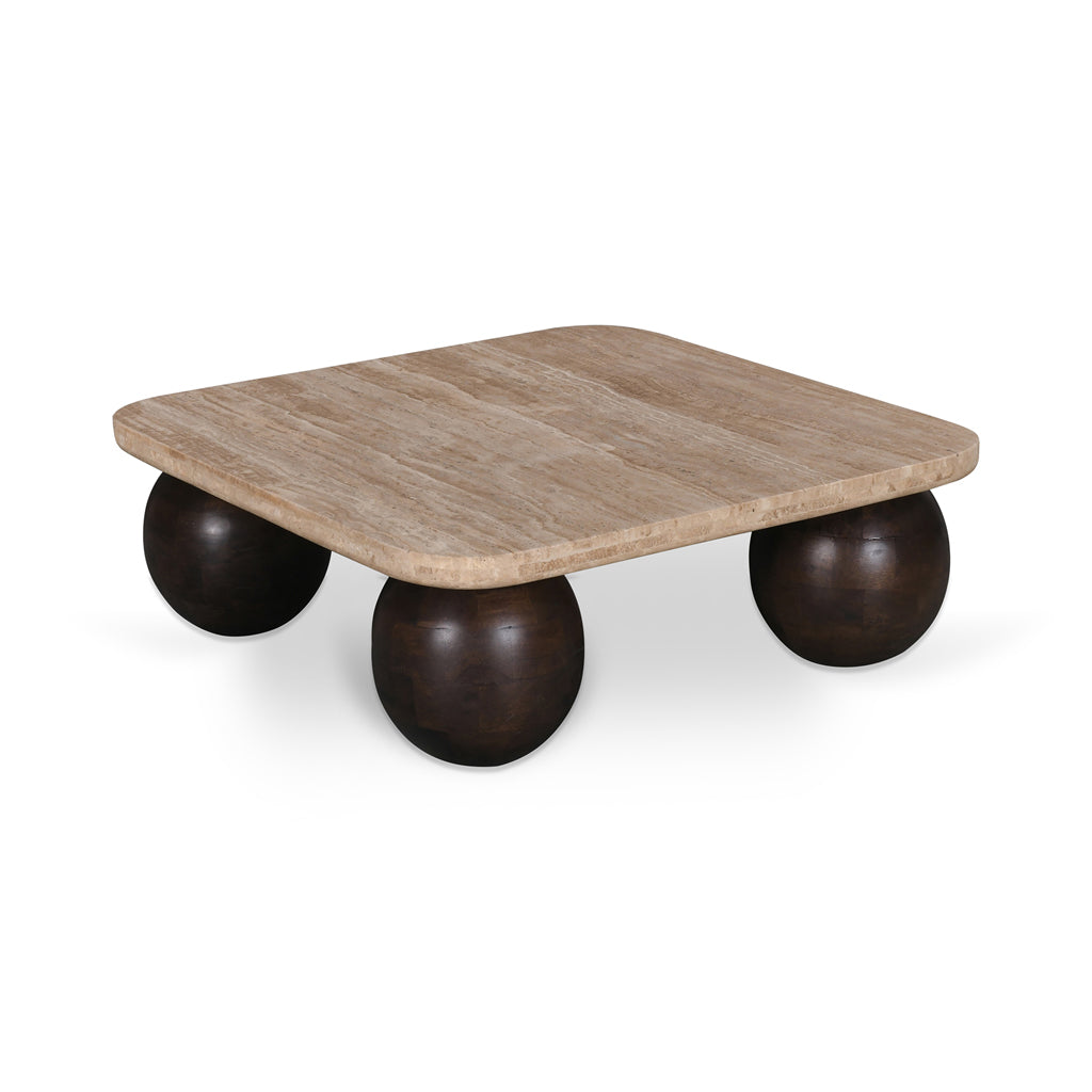 90cm Travertine Top Venezia Coffee Table - Walnut