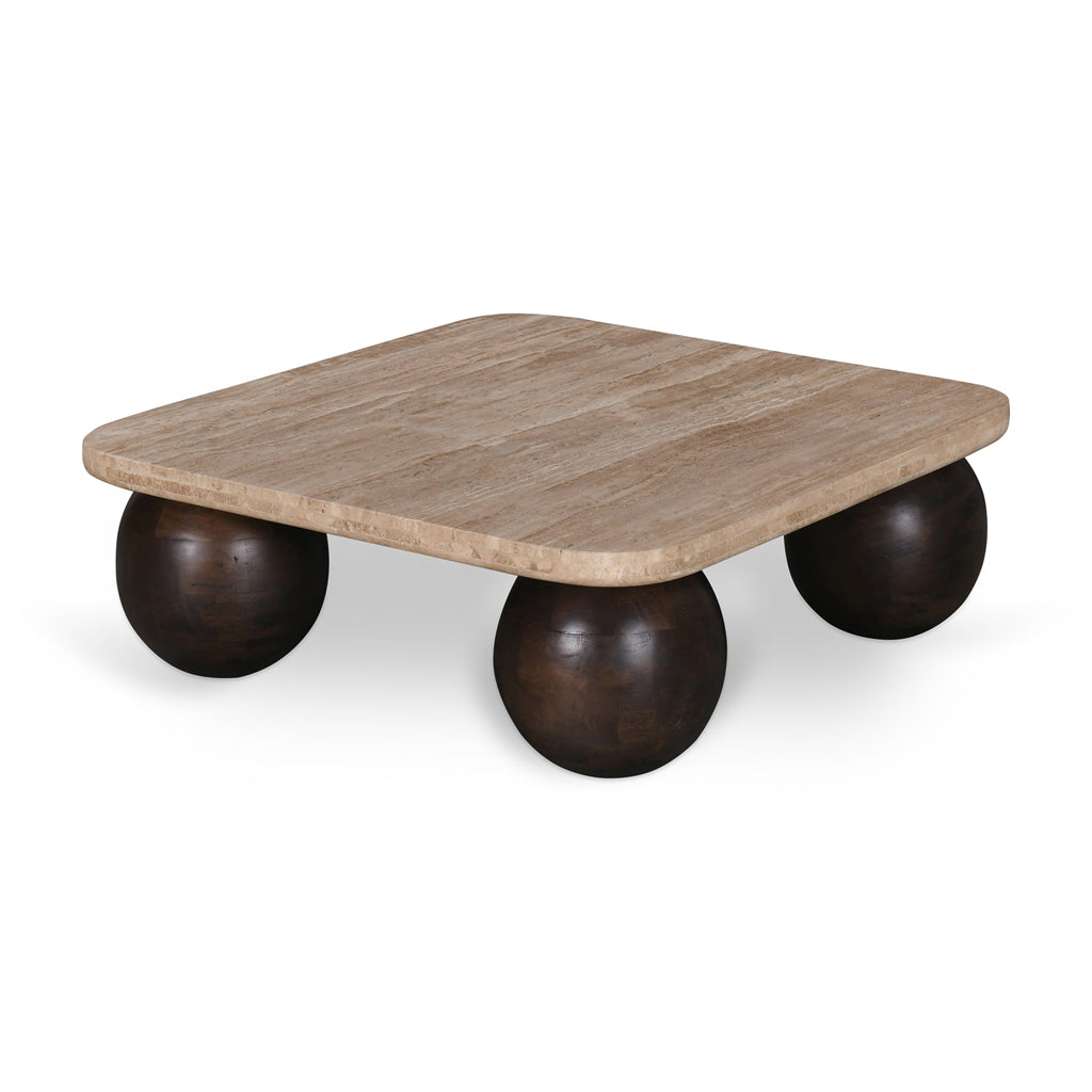 90cm Travertine Top Venezia Coffee Table - Walnut