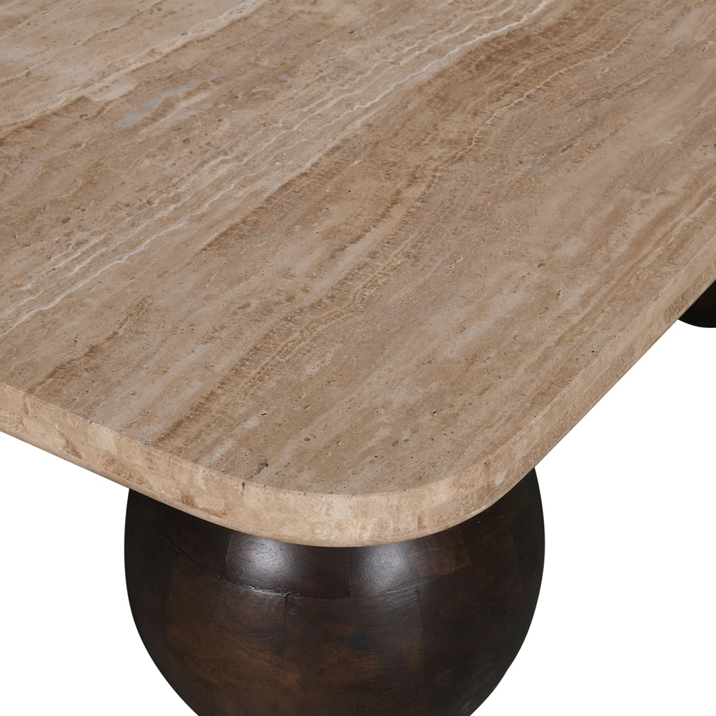 90cm Travertine Top Venezia Coffee Table - Walnut