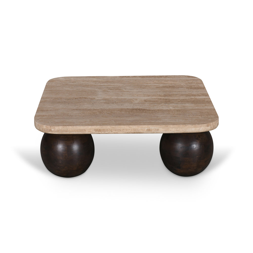 90cm Travertine Top Venezia Coffee Table - Walnut