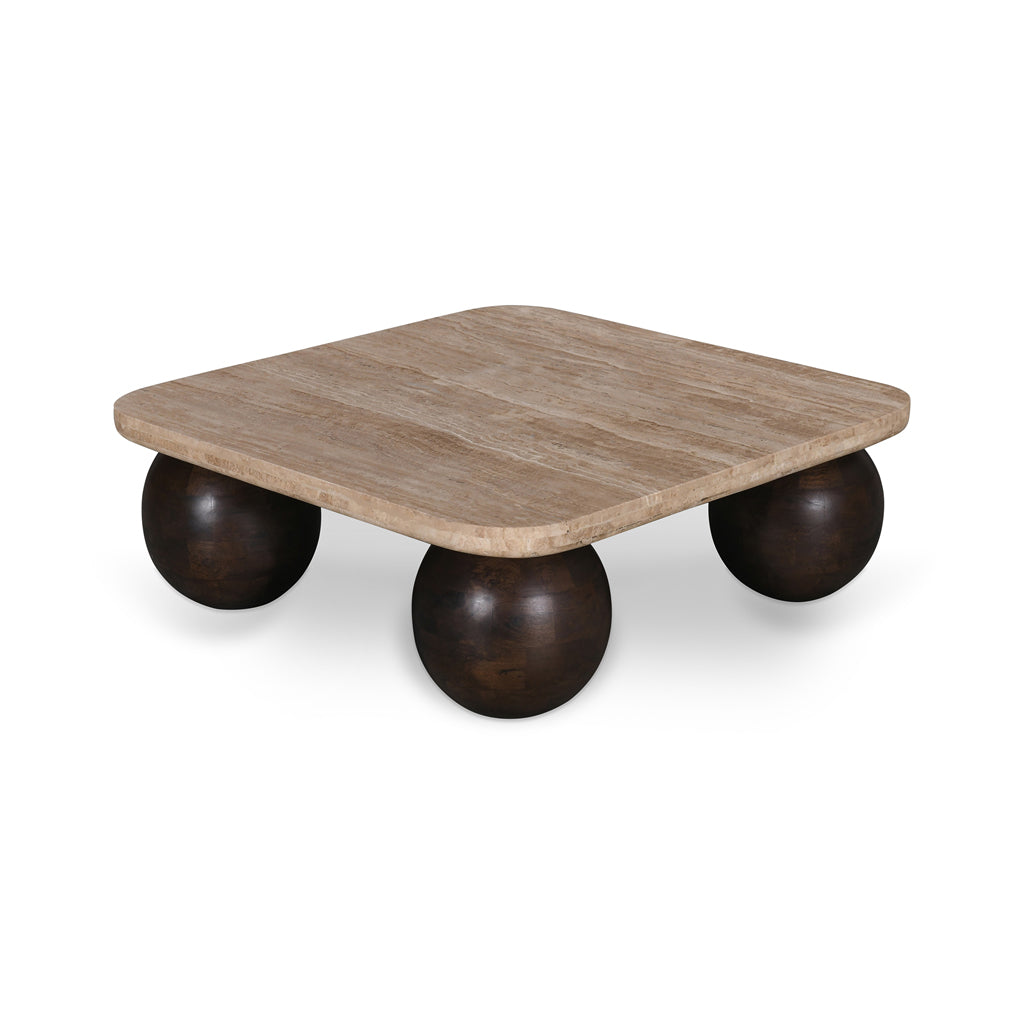 90cm Travertine Top Venezia Coffee Table - Walnut