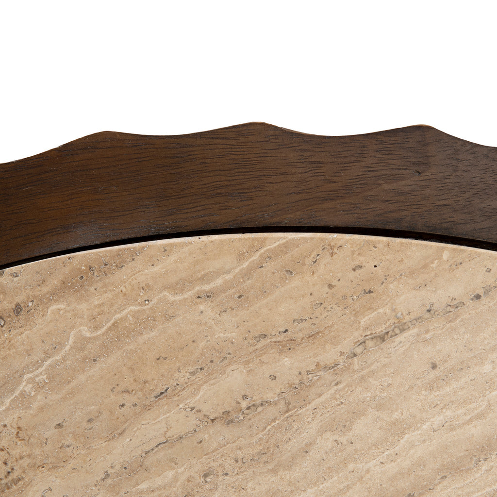 89cm Travertine Top Round Venezia Coffee Table - Walnut