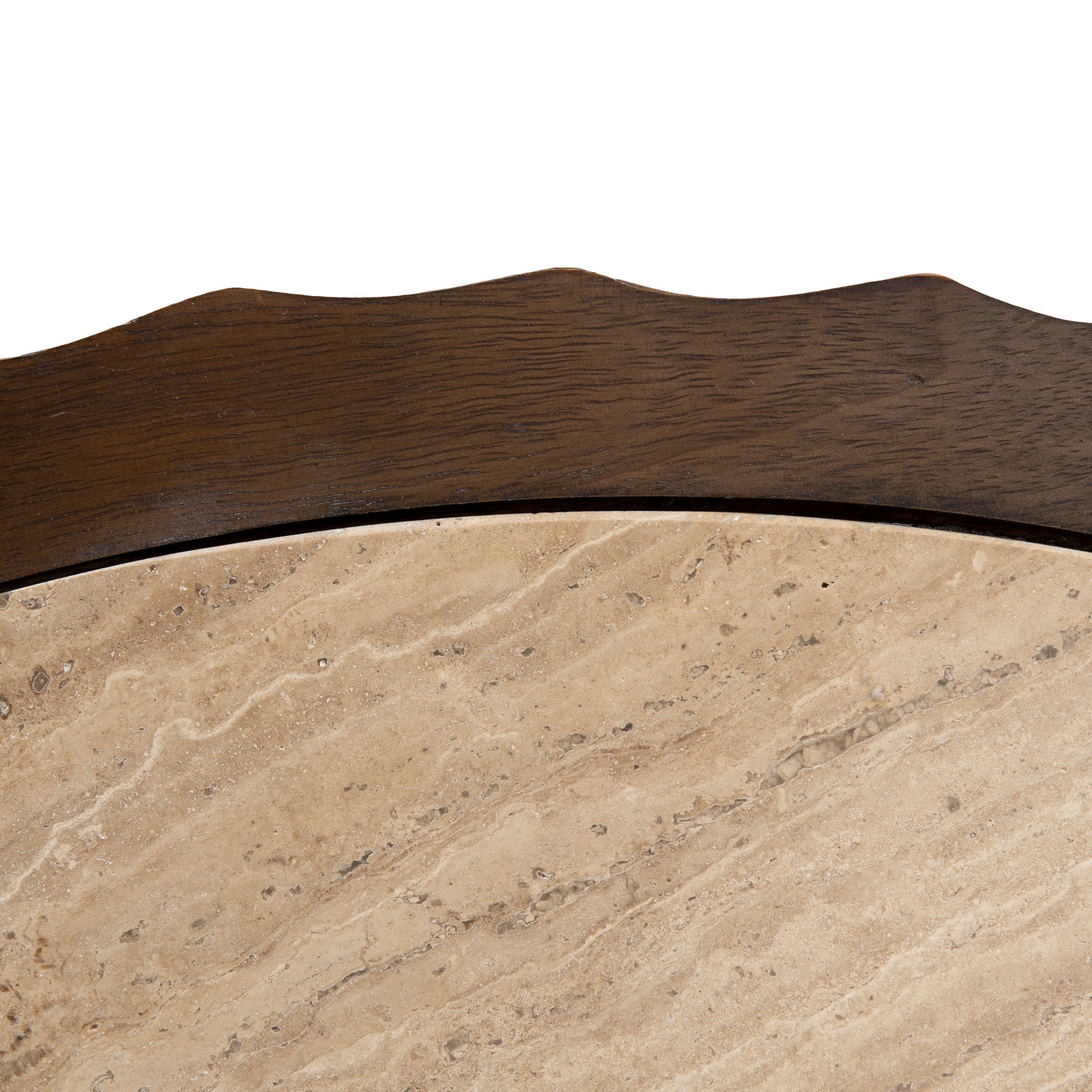 89cm Travertine Top Round Venezia Coffee Table - Walnut