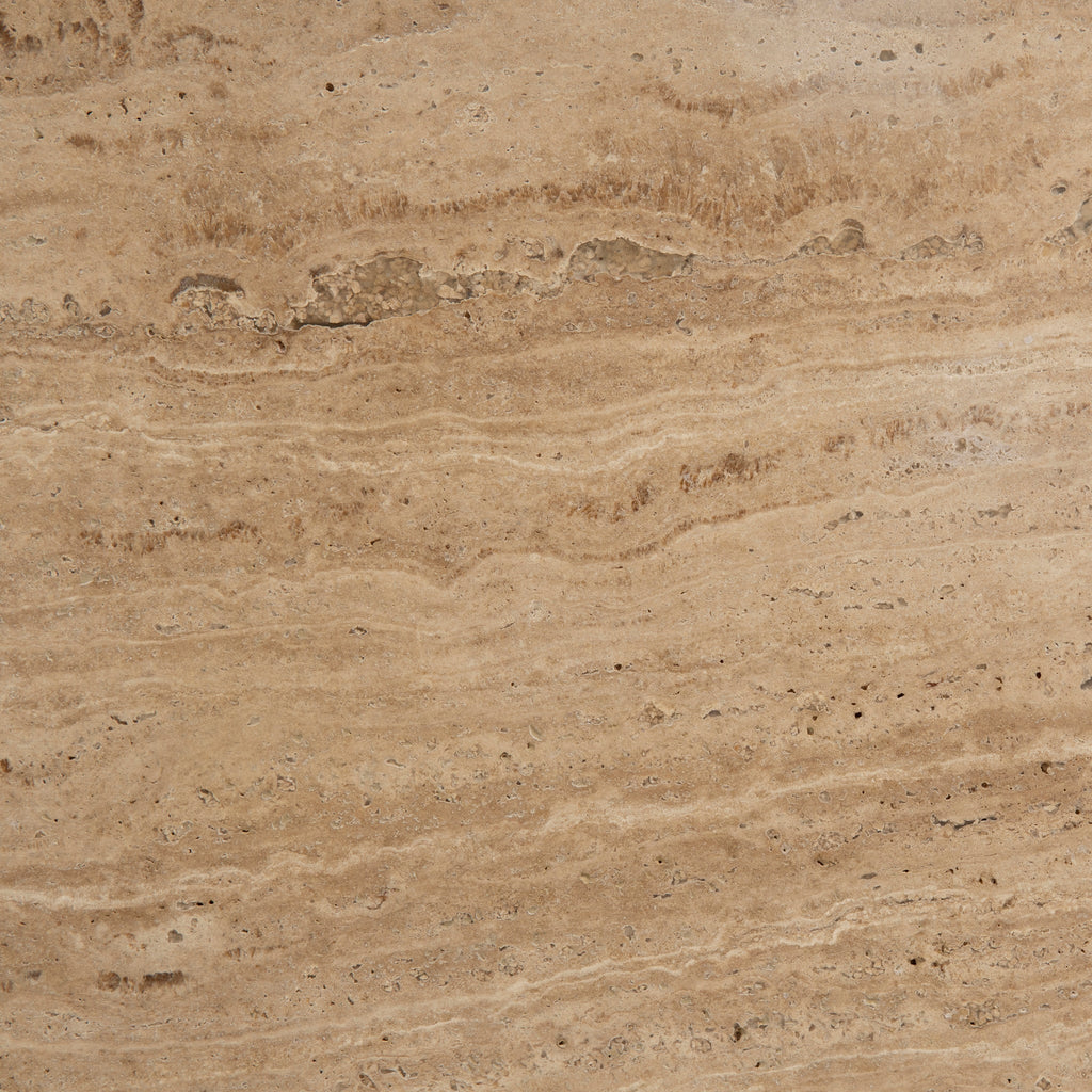 89cm Travertine Top Round Venezia Coffee Table - Walnut
