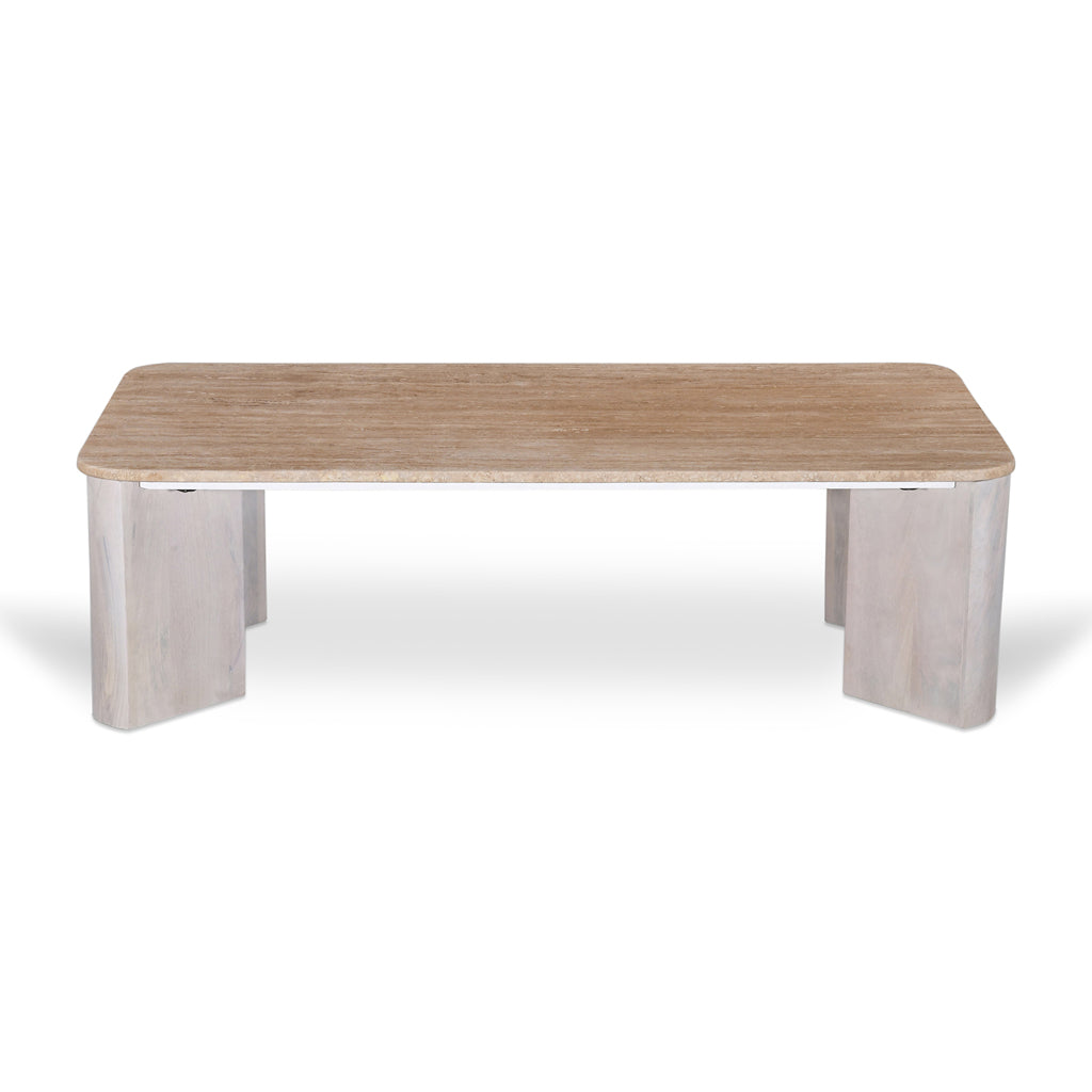 1.2m Travertine Top Venezia Coffee Table - White Base