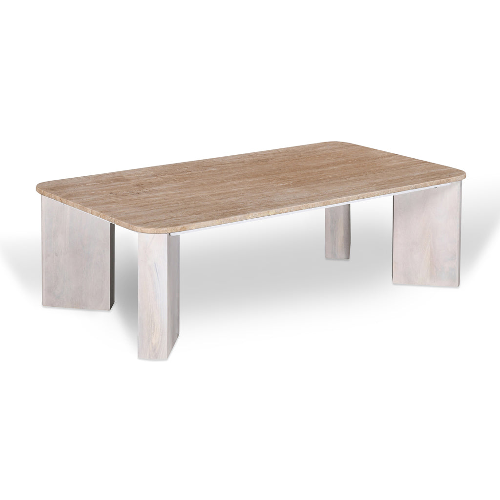 1.2m Travertine Top Venezia Coffee Table - White Base