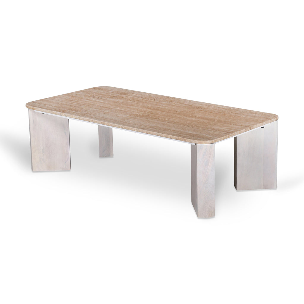 1.2m Travertine Top Venezia Coffee Table - White Base