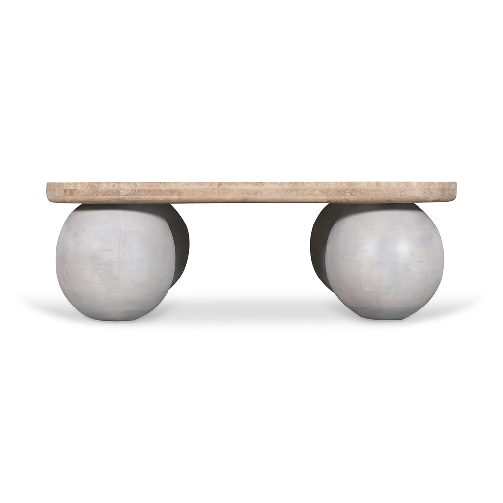 90cm Travertine Top Venezia Coffee Table - White