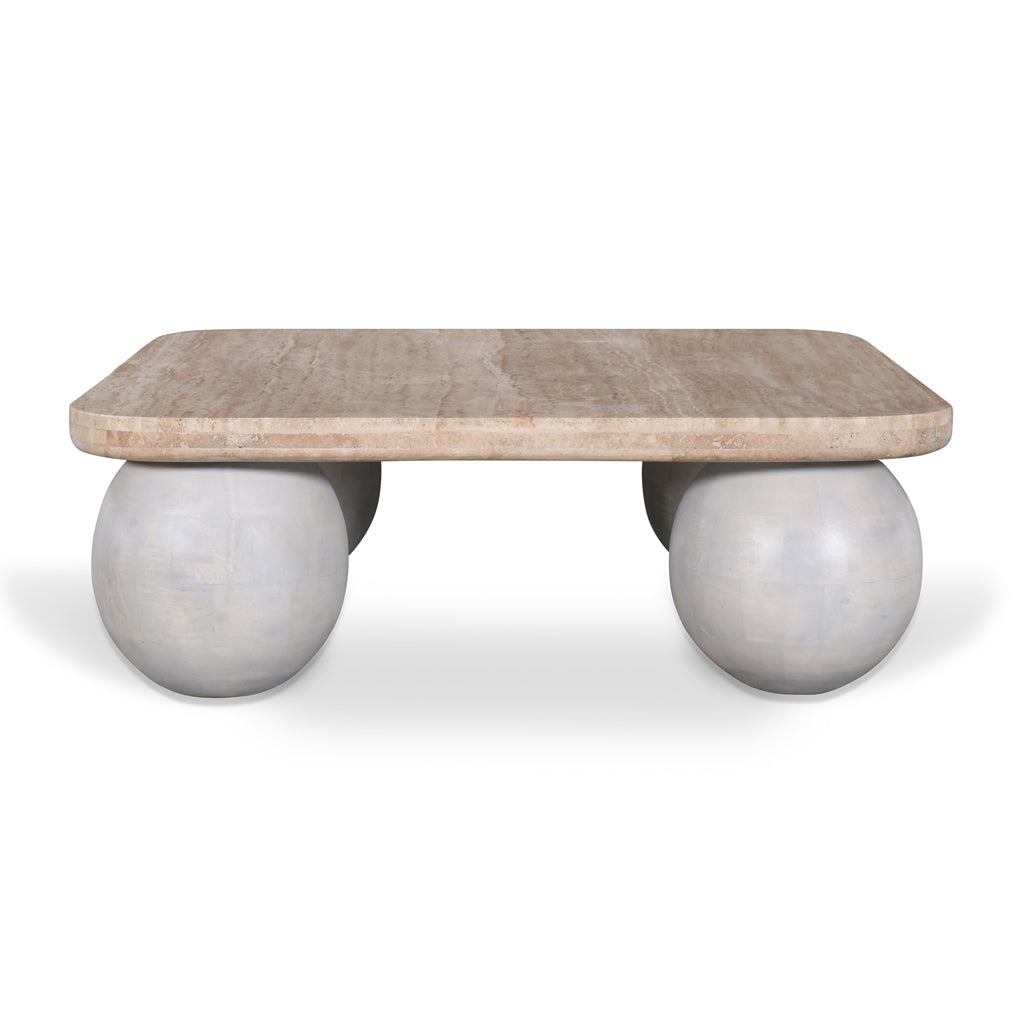 90cm Travertine Top Venezia Coffee Table - White