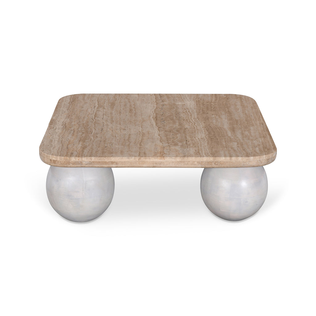 90cm Travertine Top Venezia Coffee Table - White