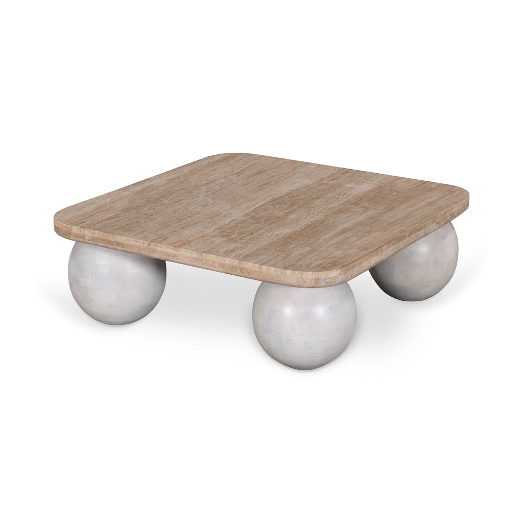 90cm Travertine Top Venezia Coffee Table - White