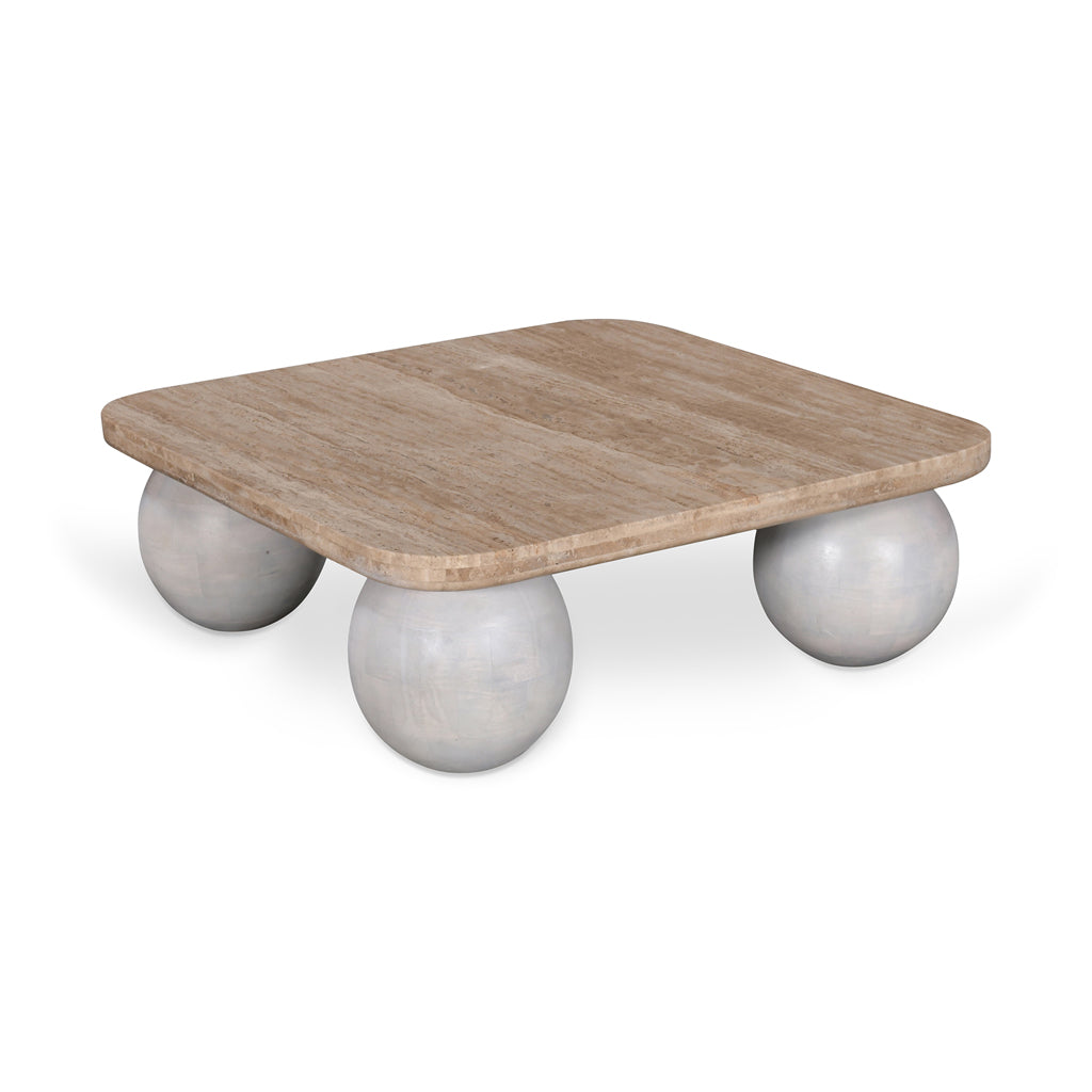 90cm Travertine Top Venezia Coffee Table - White