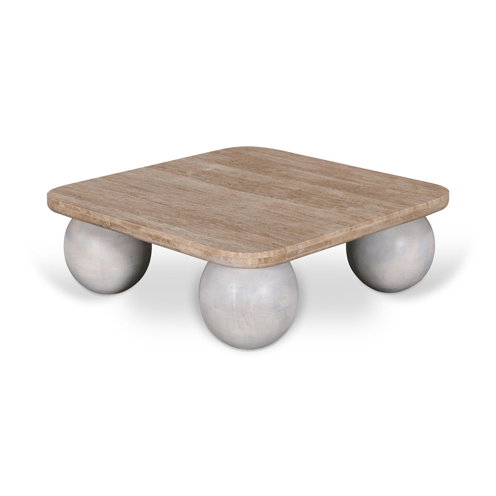 90cm Travertine Top Venezia Coffee Table - White