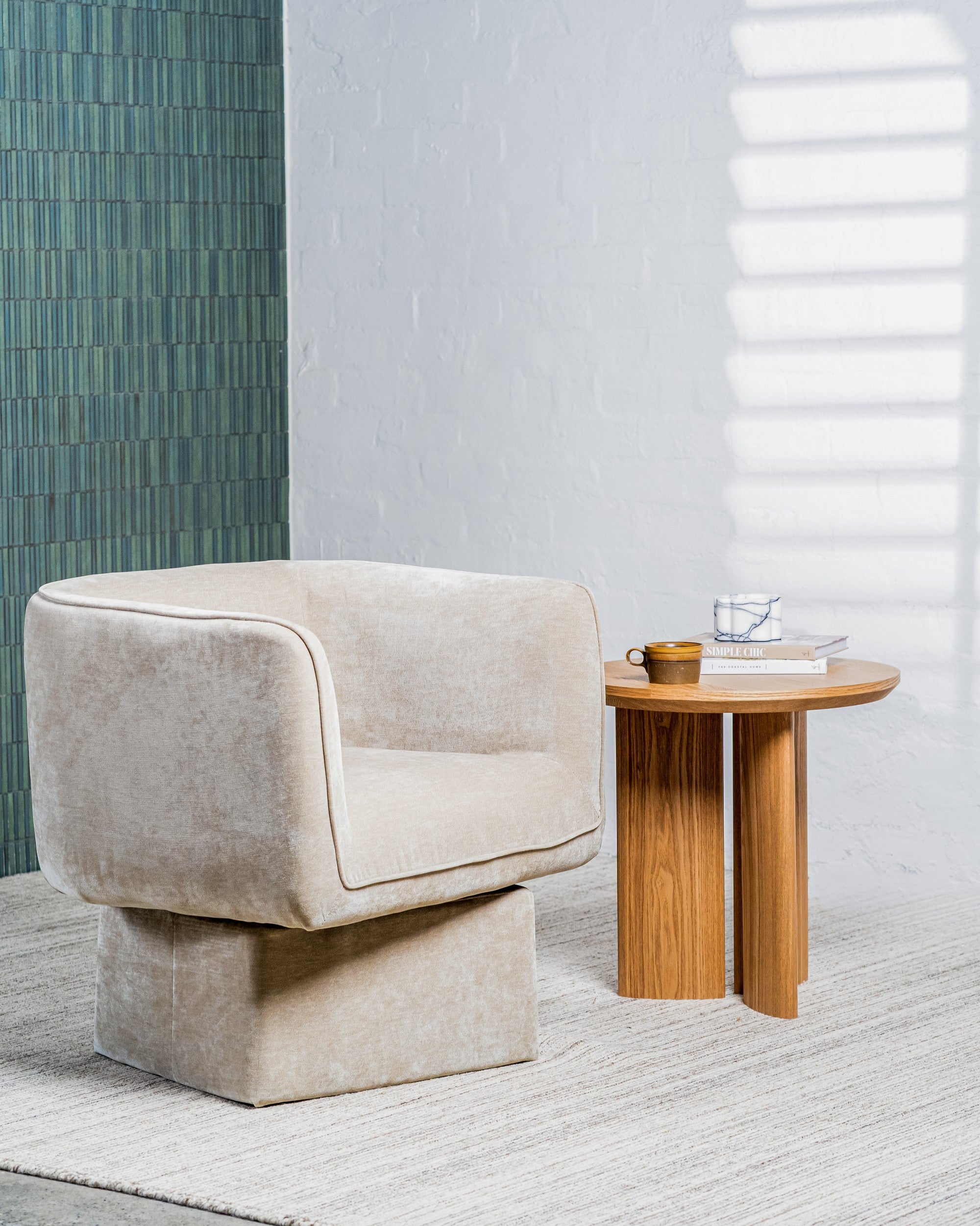 Velvet Swivel Occasional Chair Latte