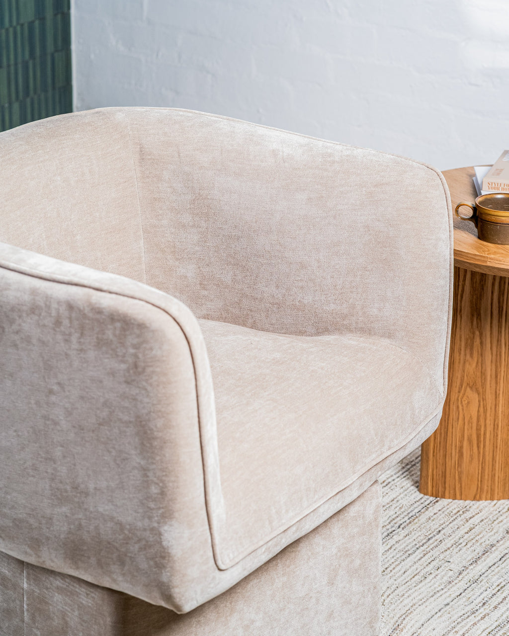 Velvet Swivel Occasional Chair Latte