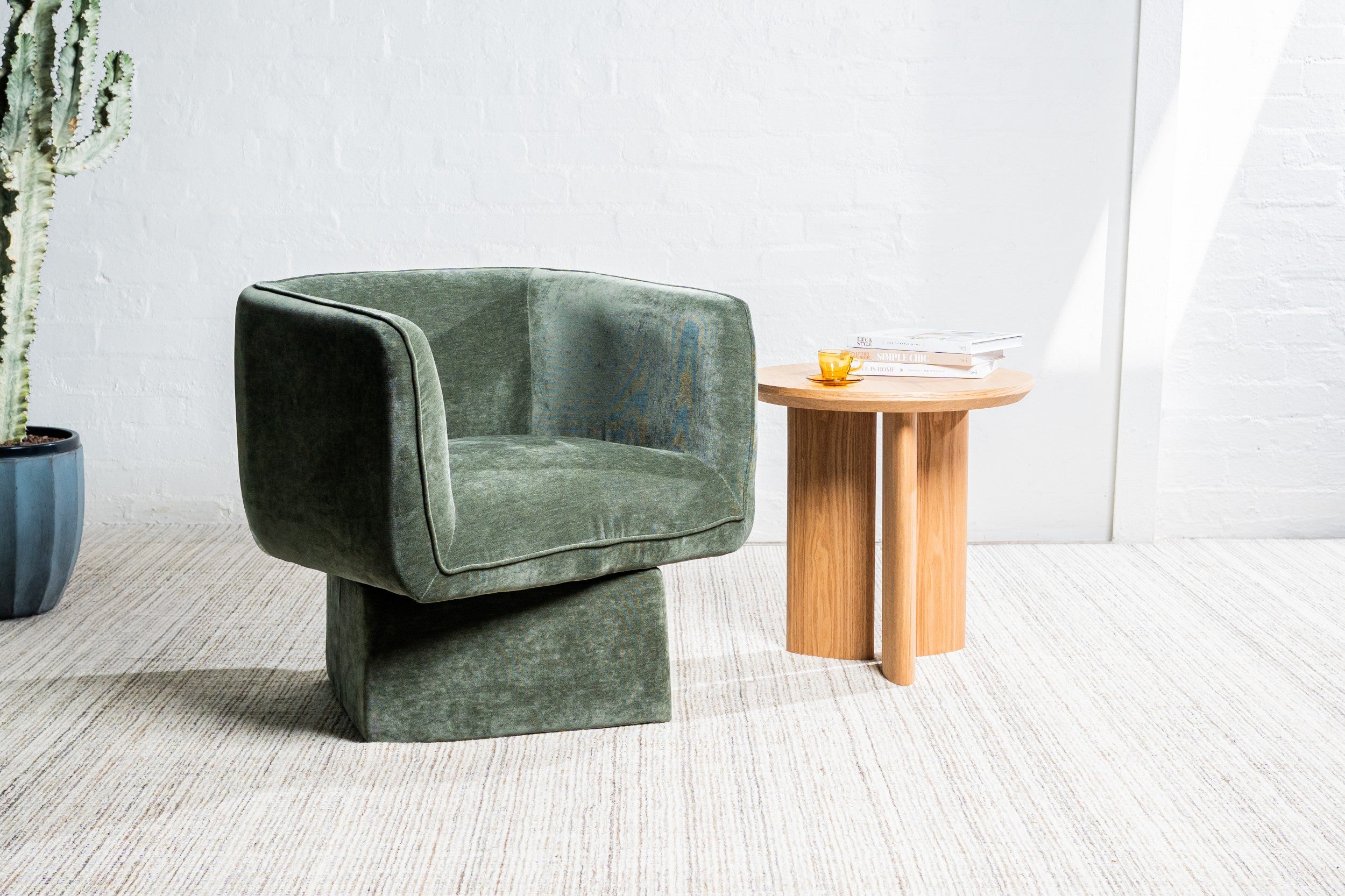 Velvet Swivel Occasional Chair Olive