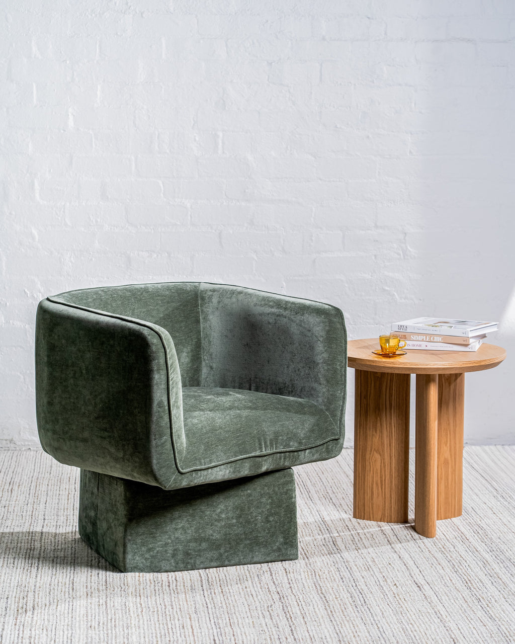 Velvet Swivel Occasional Chair Olive
