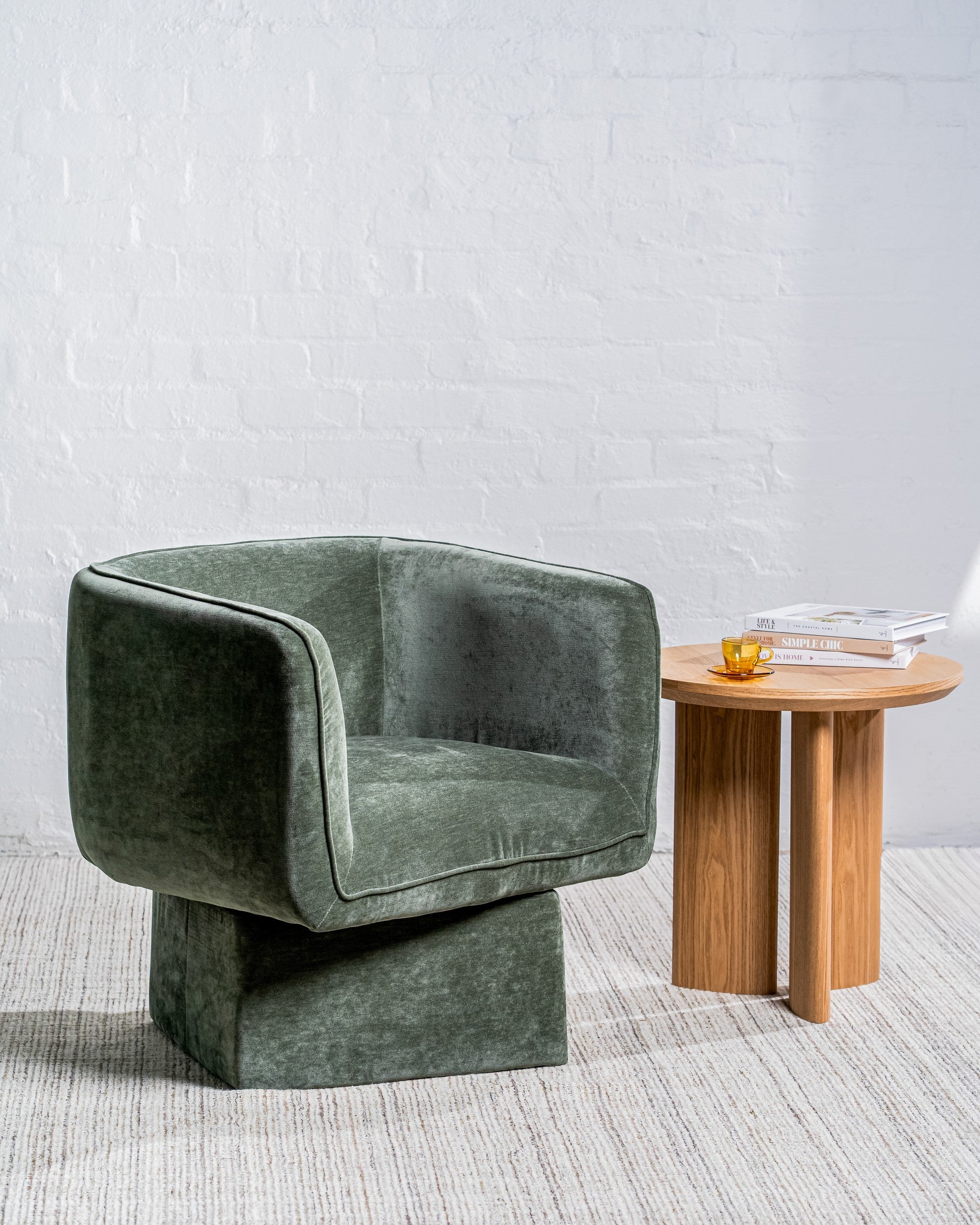 Velvet Swivel Occasional Chair Olive
