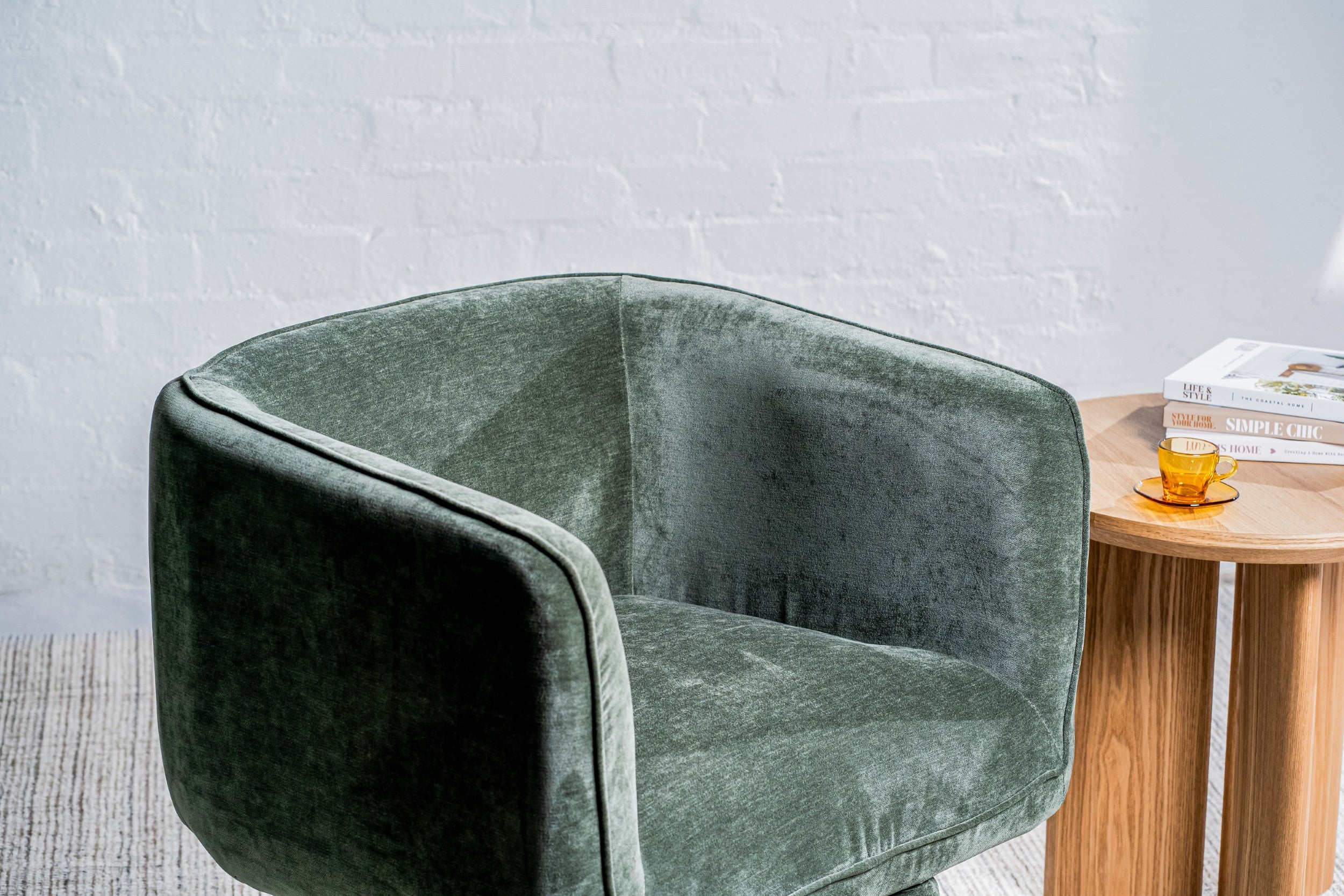 Velvet Swivel Occasional Chair Olive