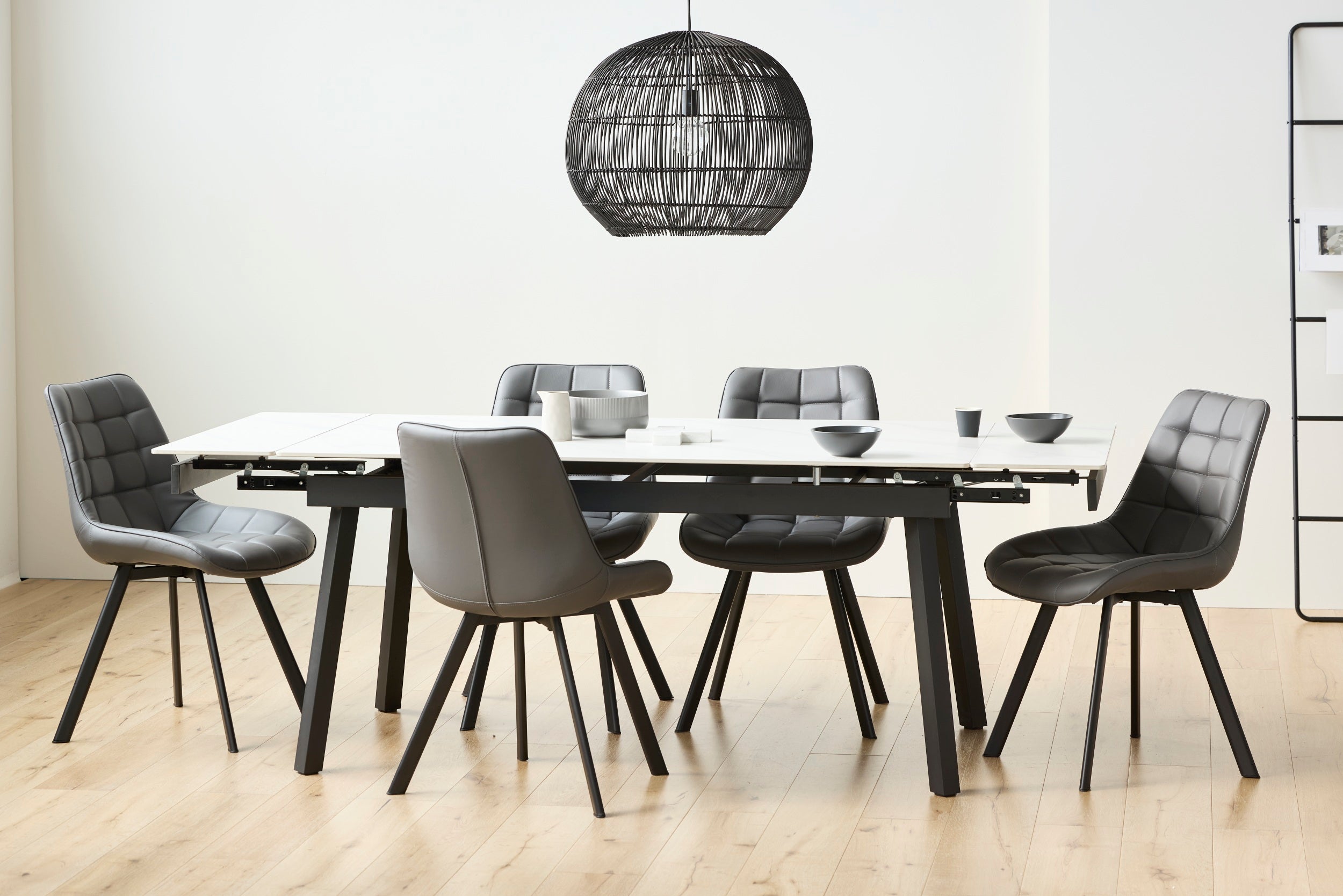Blanca Large Extension Dining Table Snow White Ceramic