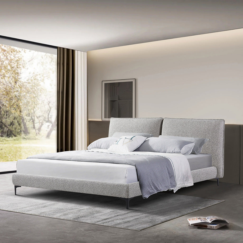 Fabric Queen Lazio Bed Frame - Olive Brown Boucle