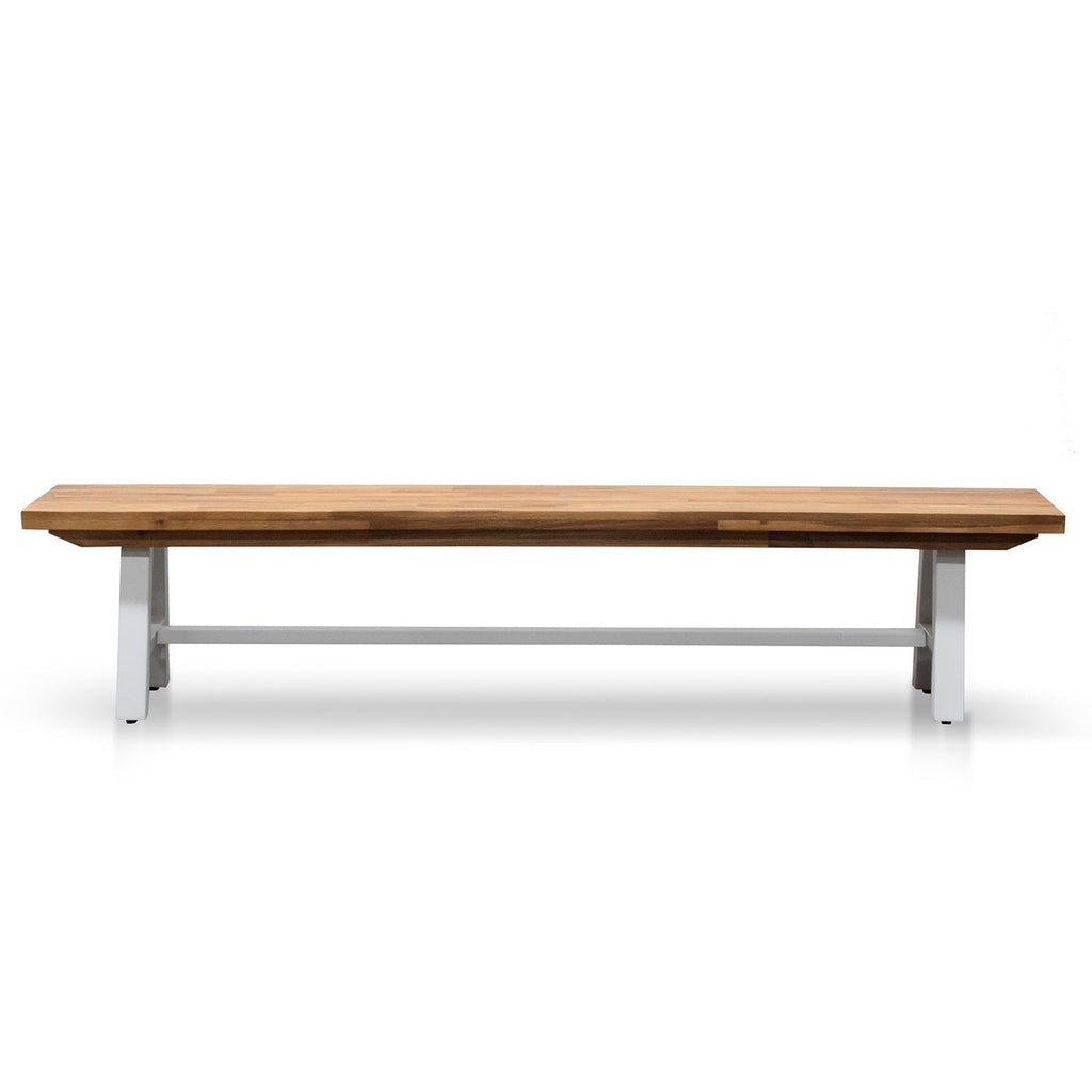 Outdoor Wooden Bergamo Bench- Natural Top and White Legs