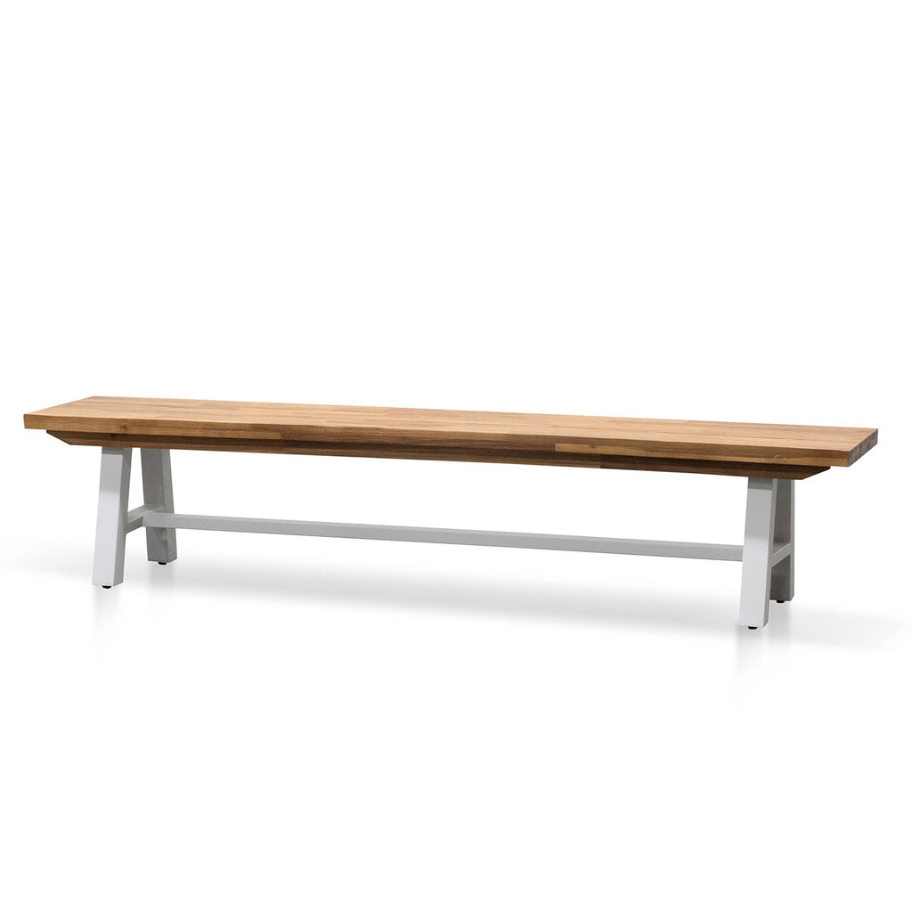 Outdoor Wooden Bergamo Bench- Natural Top and White Legs