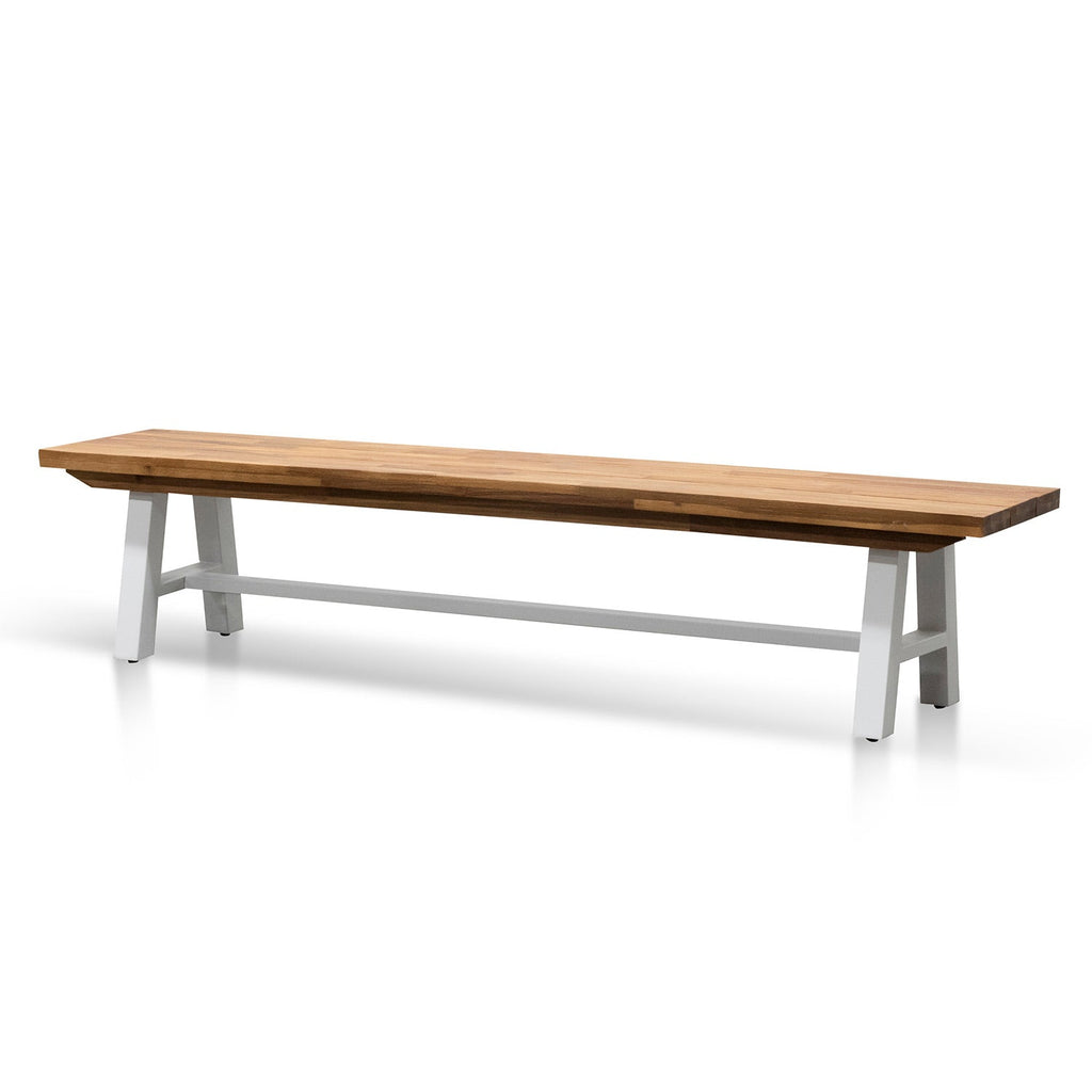 Outdoor Wooden Bergamo Bench- Natural Top and White Legs
