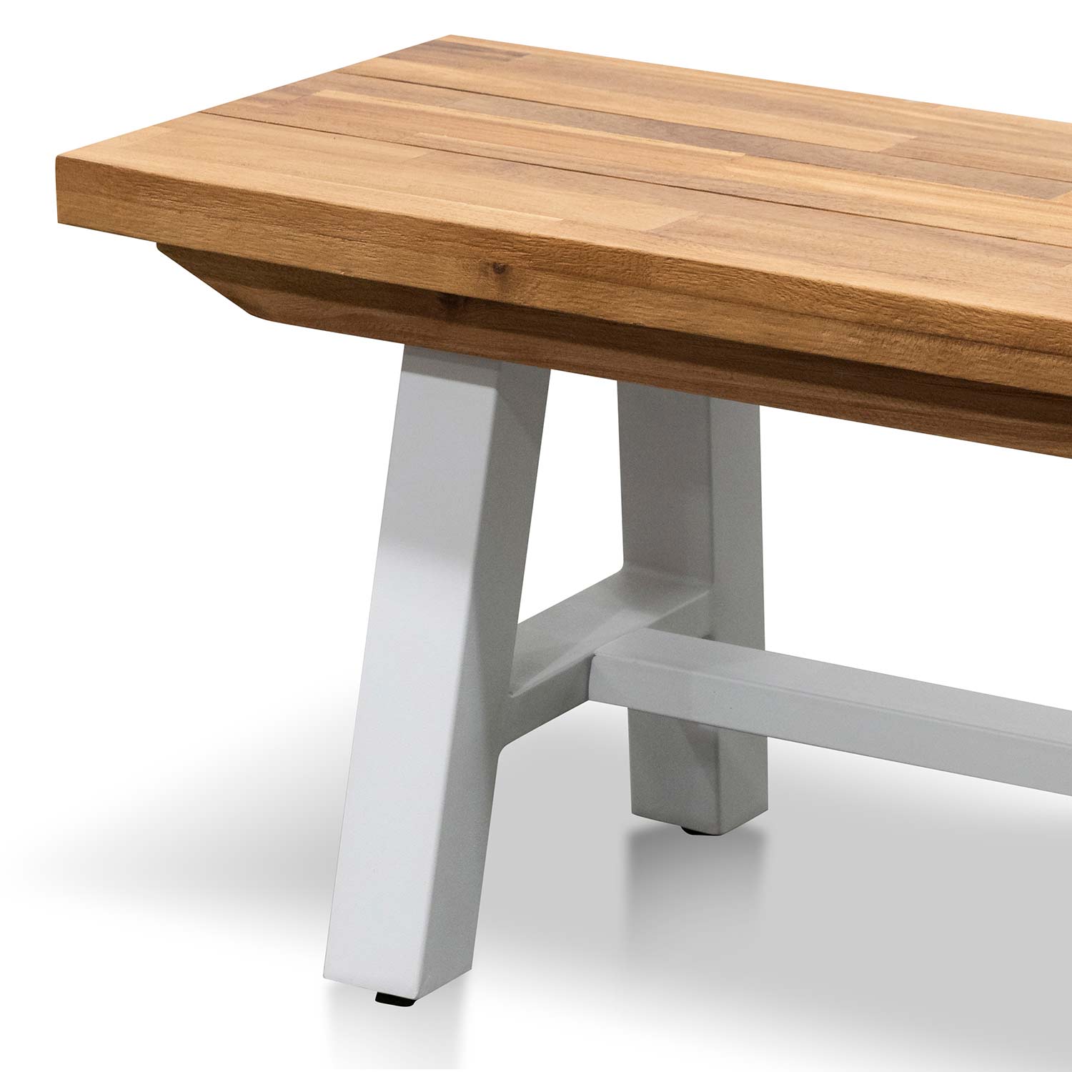 Outdoor Wooden Bergamo Bench- Natural Top and White Legs