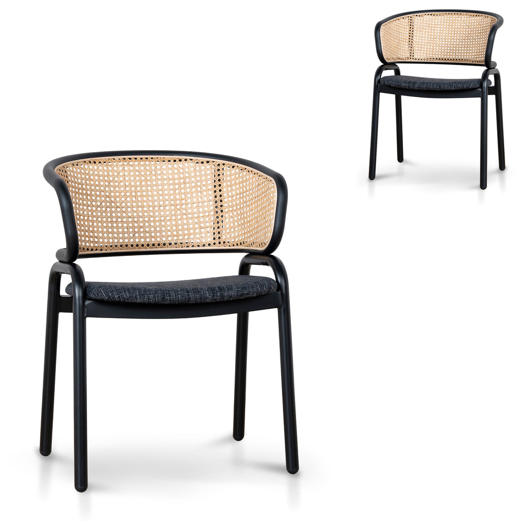 Fabric Verona Dining Chair - Dark Grey with Rattan Back (Set of 2)